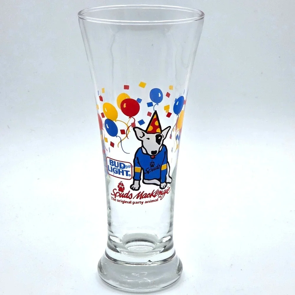 1987 Anheuser Bush Bud Light Spuds Mackenzie The Original Party Animal Glasses